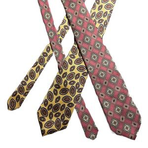 Vintage Polo Ralph Lauren Tie Lot - yellow and Pink Geometric Pattern